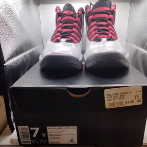 Nike Girls Air Jordan 10 Retro (GS) 487211-009 Grey Black Red *READ FLAW* NIB 7Y